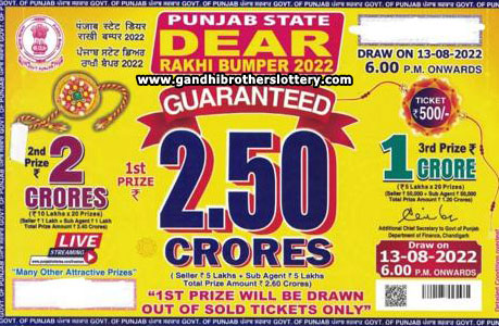 Punjab Dear Rakhi Bumper Lottery Result 2022 Live Draw List